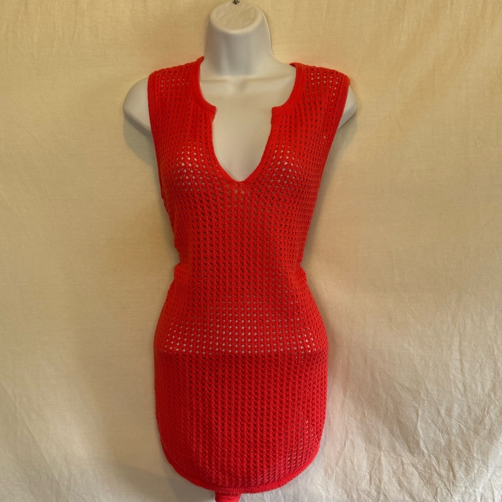C-107 Jeanne Pierre Orange‎ Open Weave Sleeveless Pullover Sweater Size M